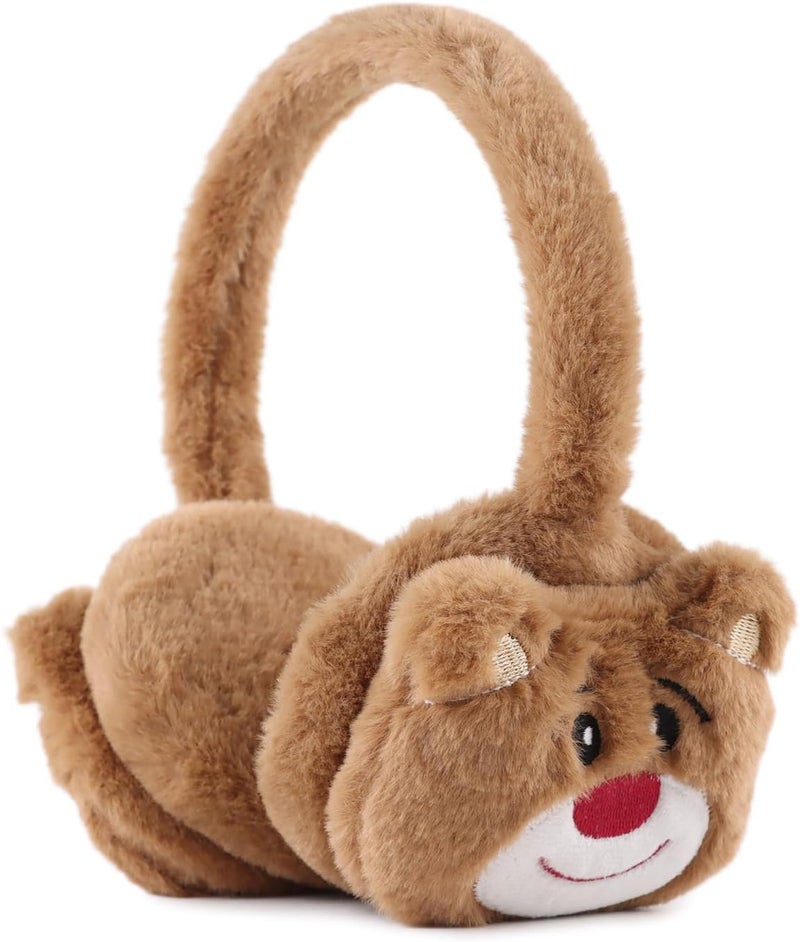 Peecabe Winter Kids Earmuffs Warm Girl Ear Muffs For Toddler Kid Children Earmuff with Cat Ears Girls Ear Warmer (Coffee Bear) - Image 1